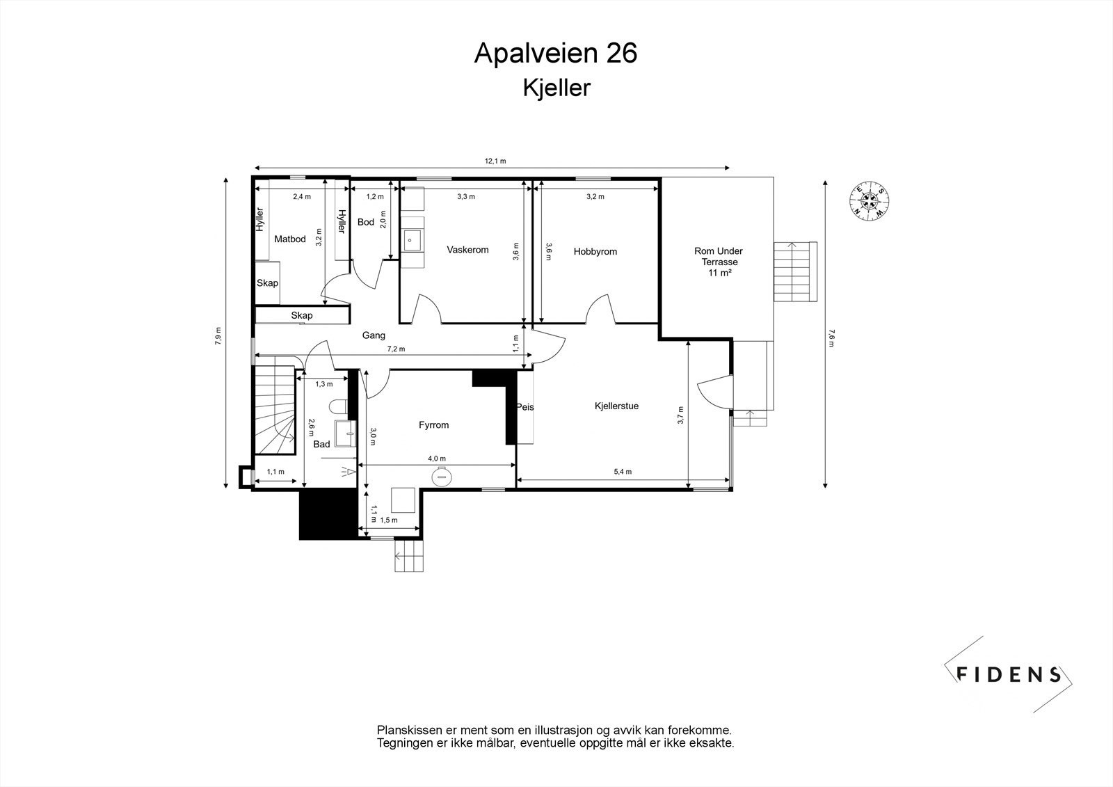 Arealeffektivt planløsning over 3 plan og flere soner - Egen kjellerinngang Galleribilde