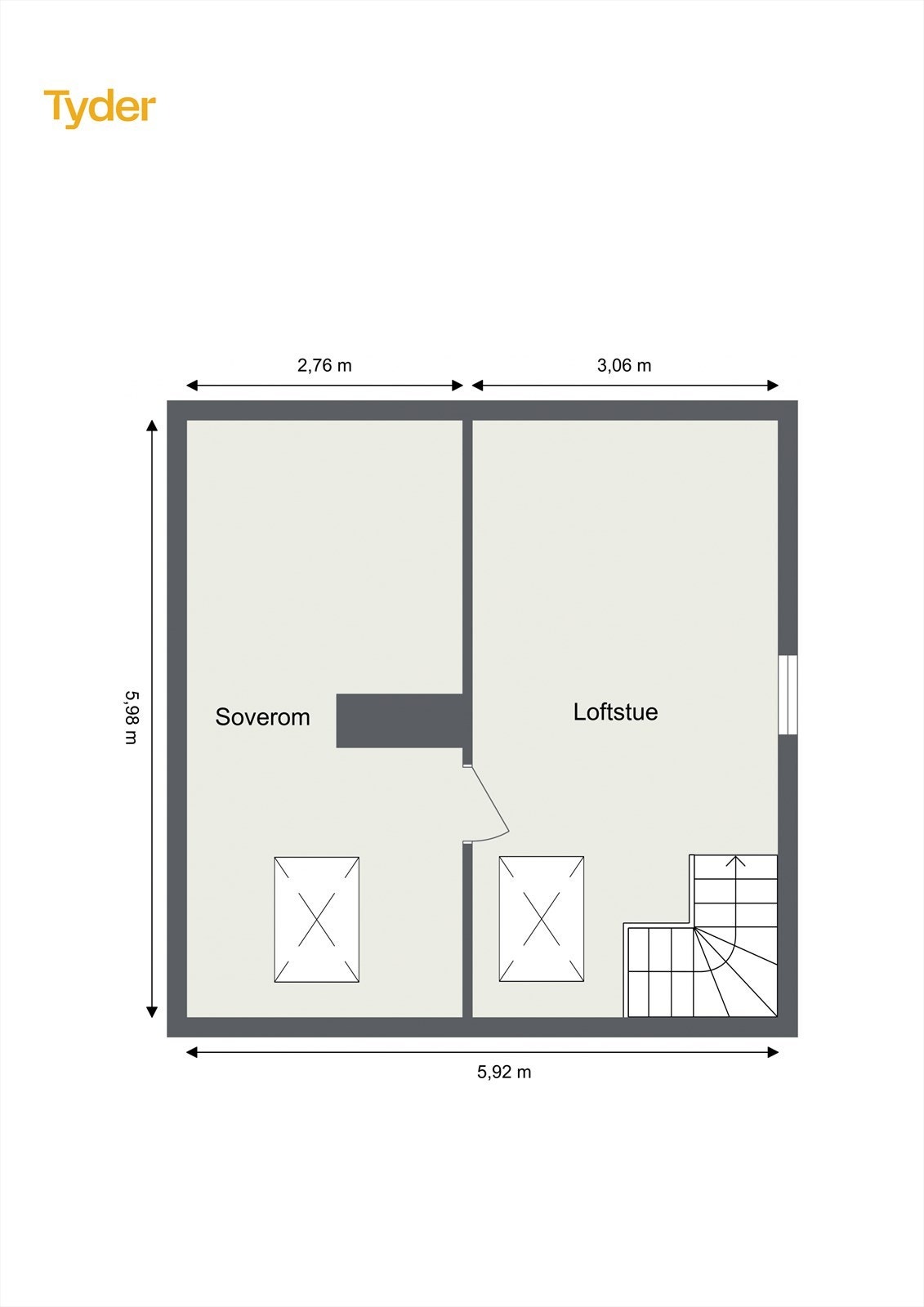 Plantegning loftsetasje. Loftetasjen er ikke omsøkt/byggemeldt Galleribilde