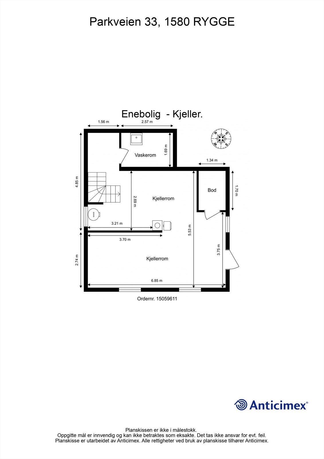 Plantegning kjeller - veiledende og ikke målbar. Galleribilde