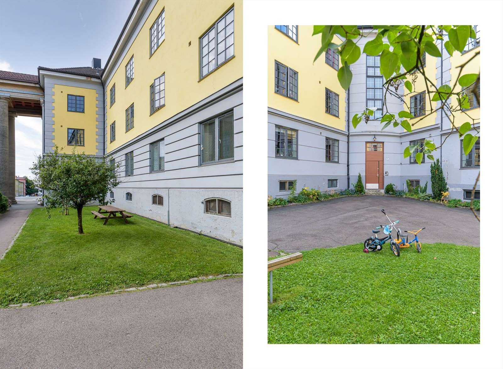 Leiligheten vender mot to av gårdsrommene i Søylegården. Galleribilde