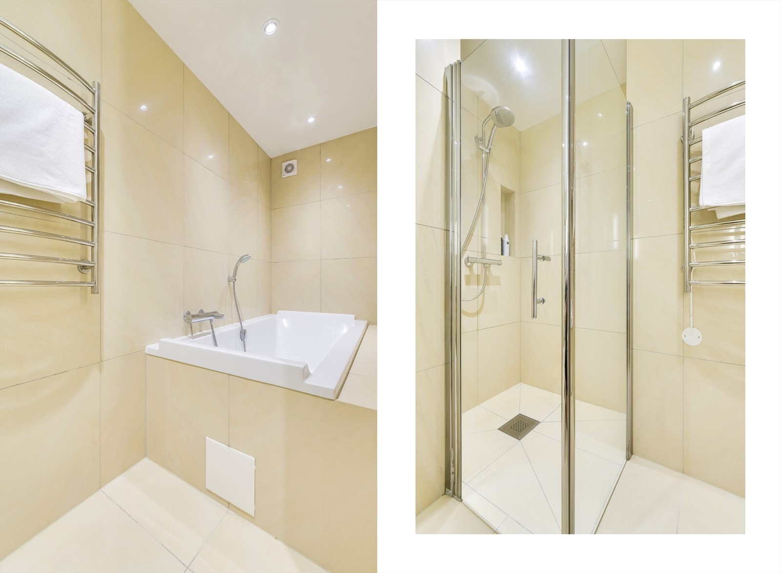 Det er downlights i tak og elstyrt vifte. Galleribilde