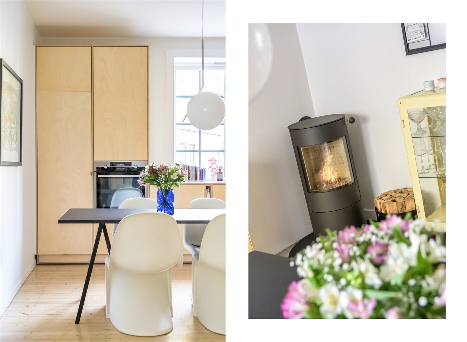 I hjørnet er en av tre peisovner plassert Galleribilde