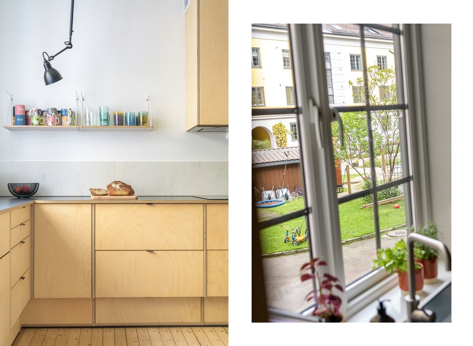 Fra kjøkkenet er det hyggelig utsyn mot gårdsrommet. Galleribilde