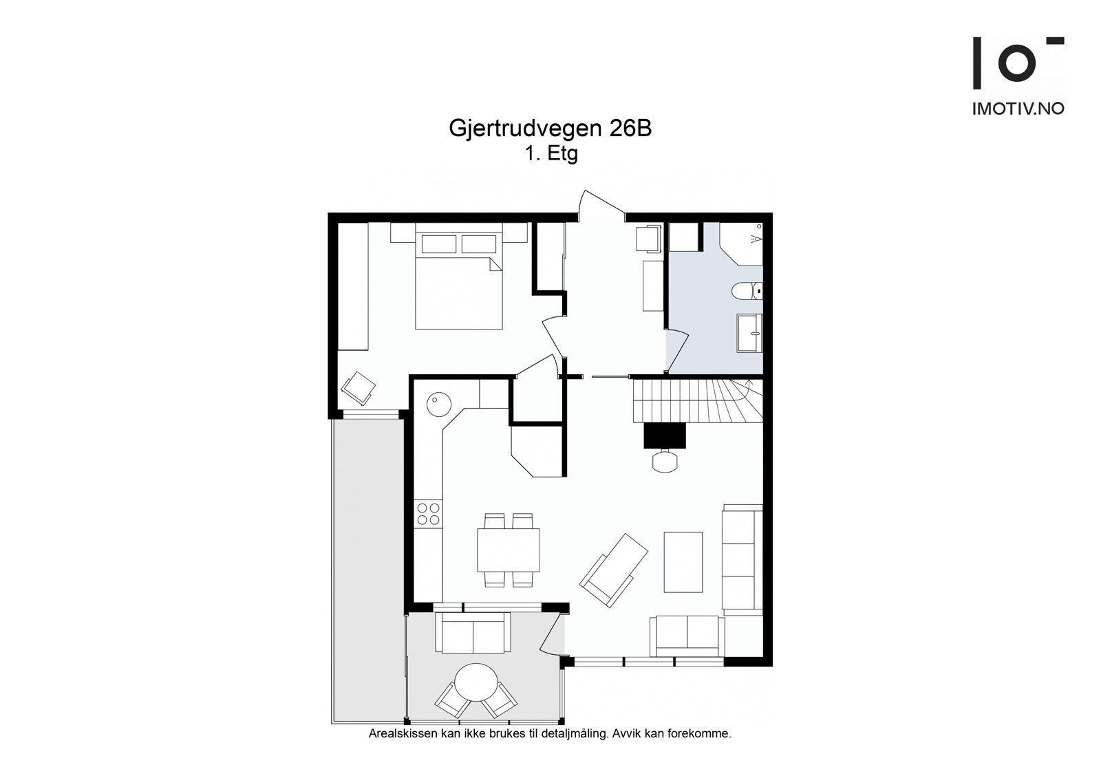 Her ser du plantegnign av 1 etasje. Det er trappefri adkomst og en har alt en trenger på ett plan. Galleribilde