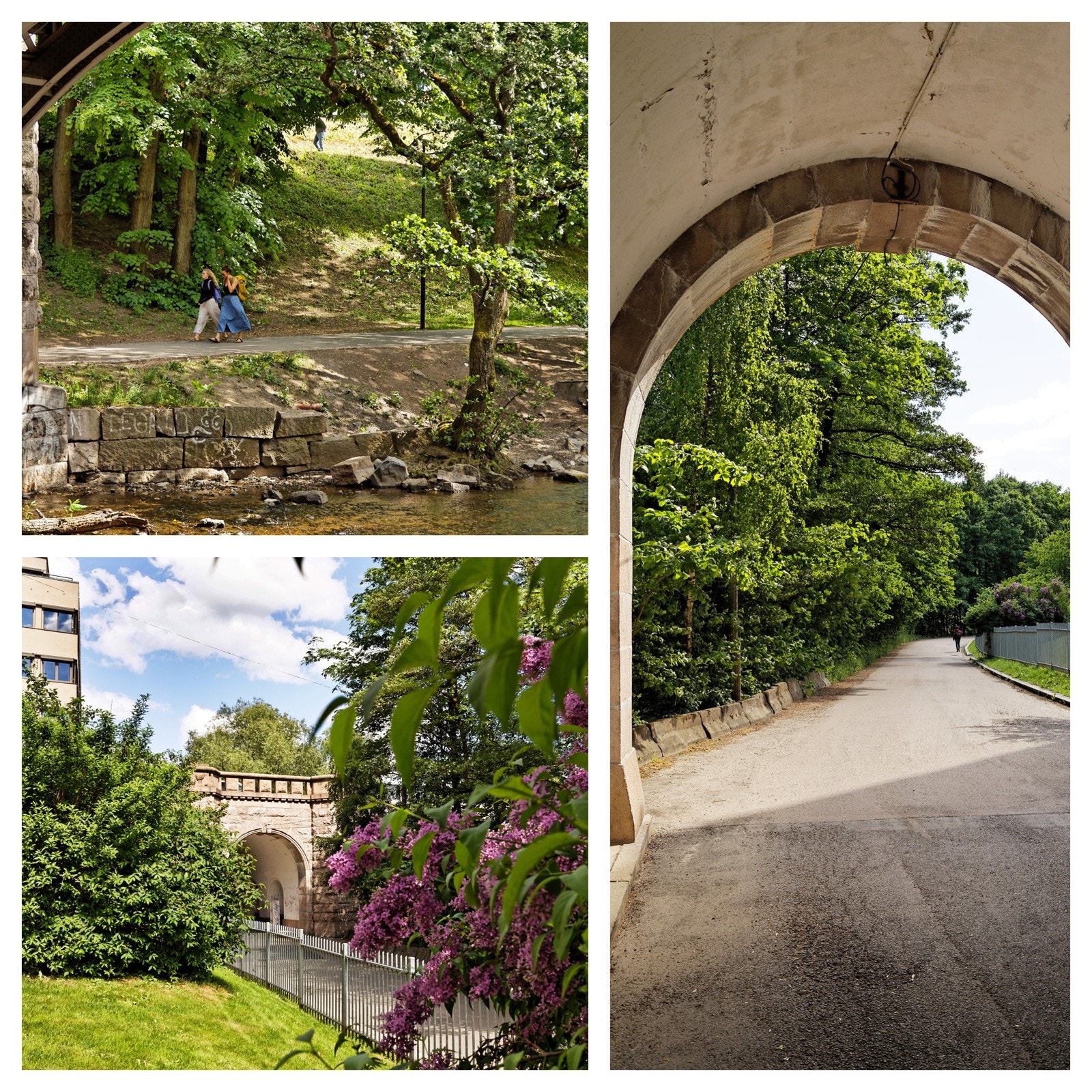 Nærområdet er opparbeidet med gangveier, utearealer og egen bro over Akerselva til Grünerløkka. Galleribilde