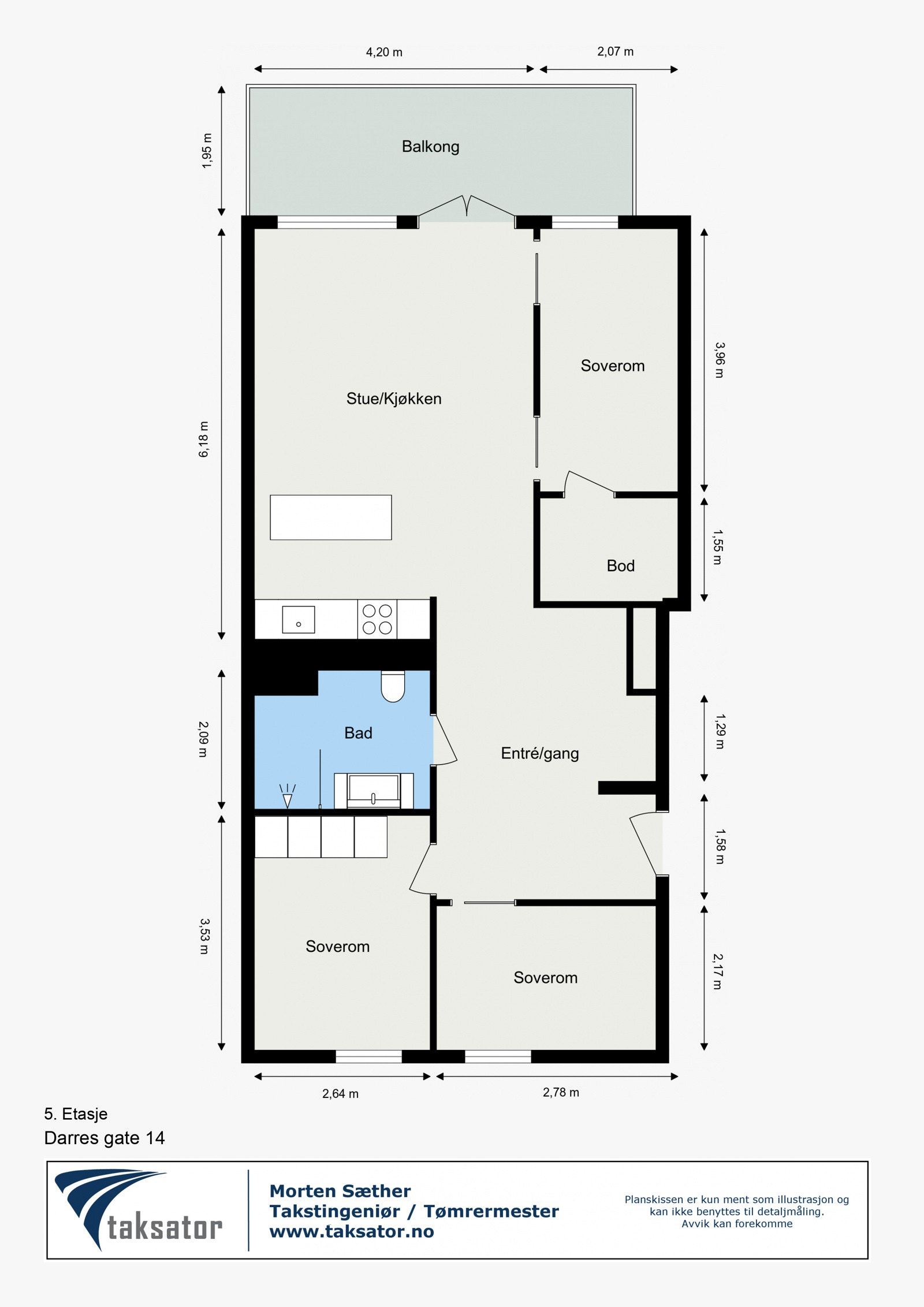 Plantegning - 5. etasje. Øvrig: Kjellerbod, gulvareal på ca. 6,4 m² Galleribilde