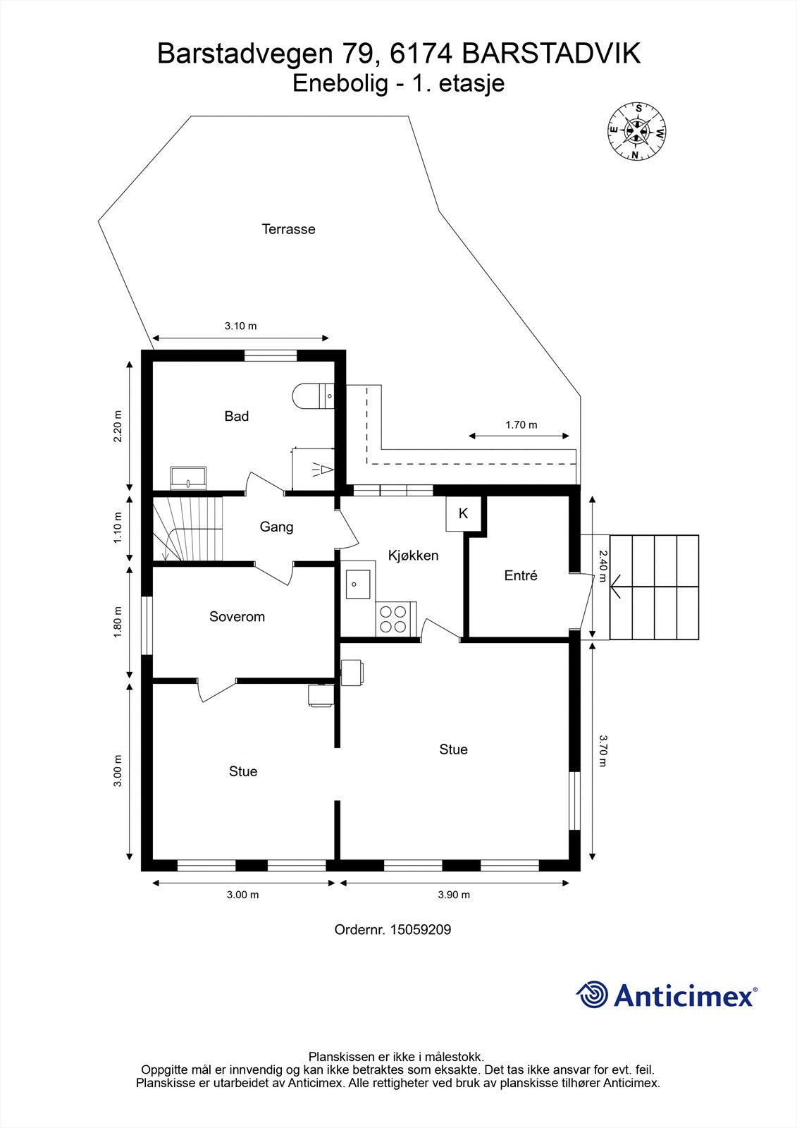 Målsatt plantegning hovedetasje/1. etasje Galleribilde