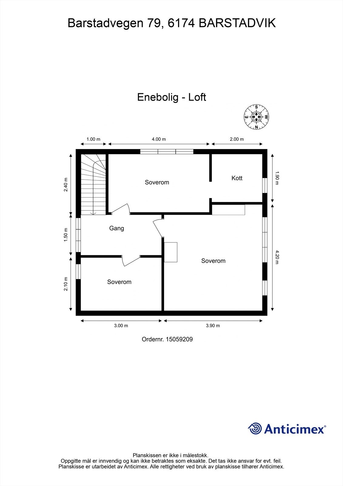 Målsatt plantegning loftsetasje Galleribilde