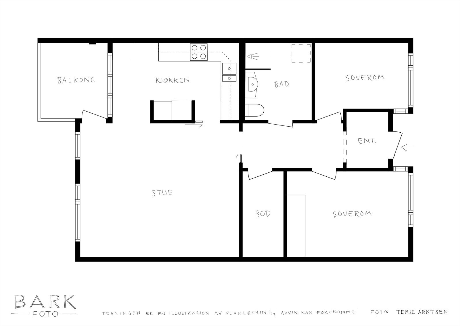 Leiligheten har svært funksjonell planløsning. Gjennomgående i etasjen med lysinnslipp i begge ender. Galleribilde