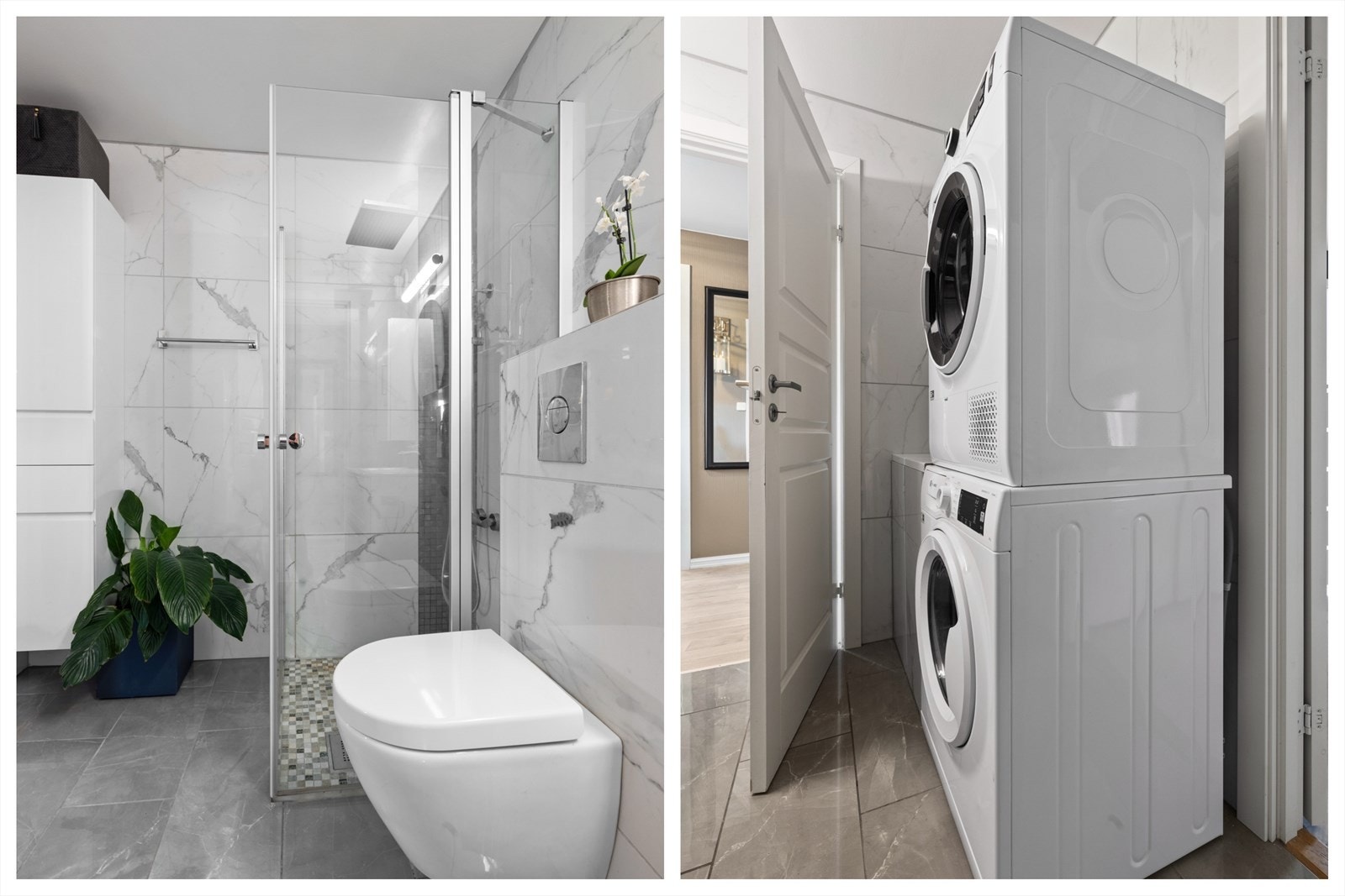 Opplegg for vaskemaskin. Elektrisk styrt vifte. Eier opplever ikke problemer med badet. Galleribilde