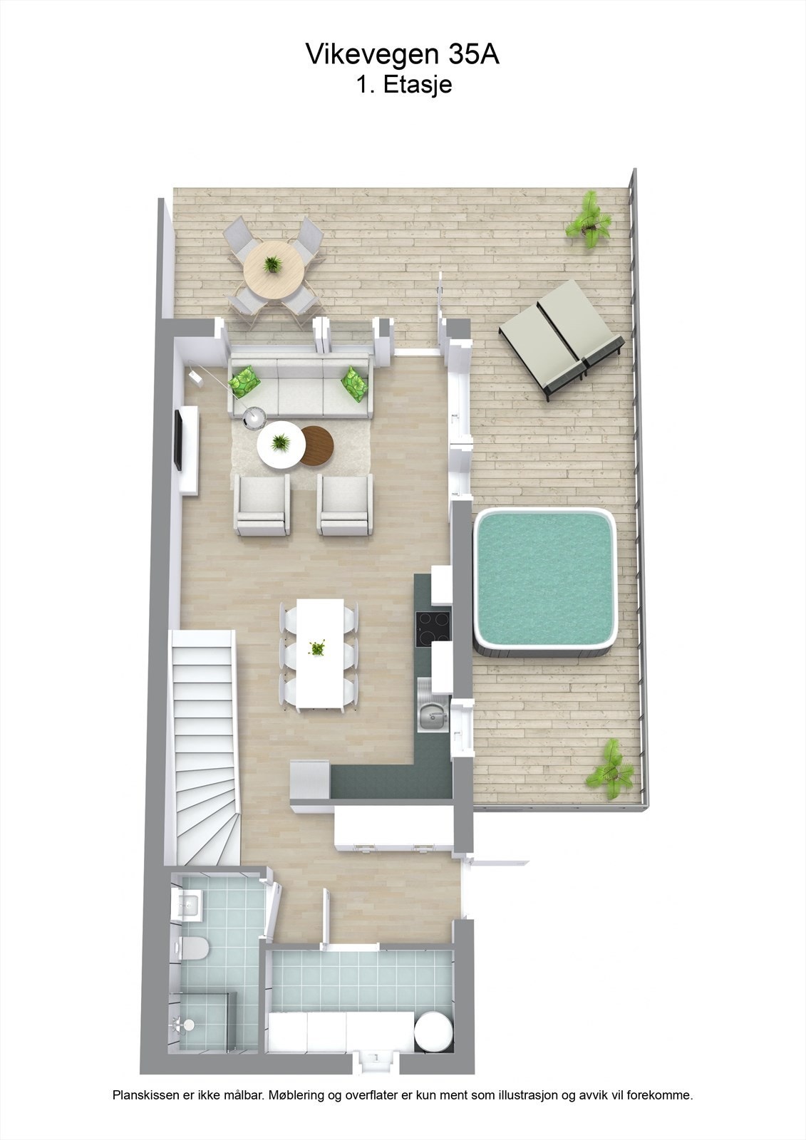 3 D plantegning 1. etasje Galleribilde