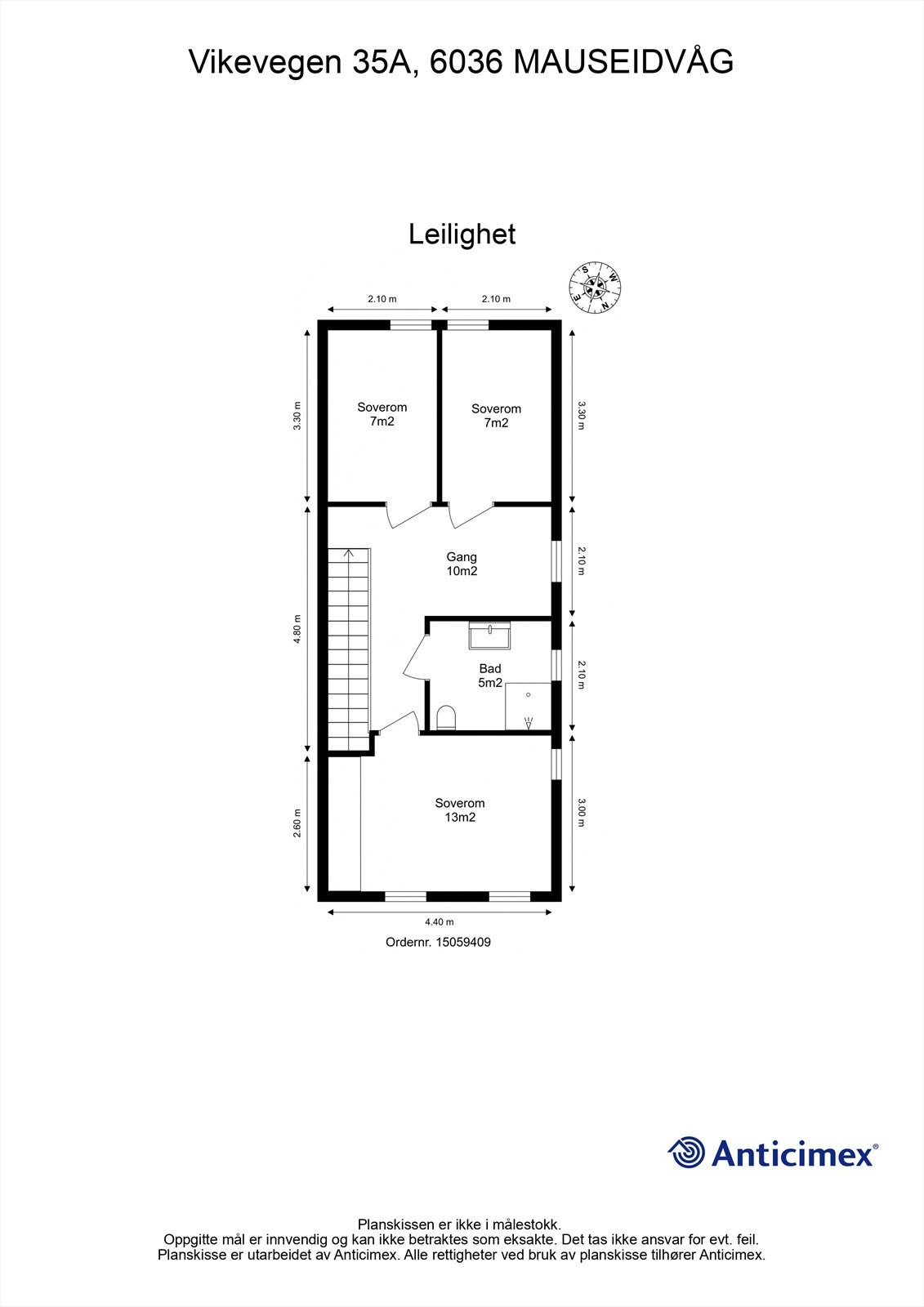 Målsatt plantegning 2. etasje Galleribilde
