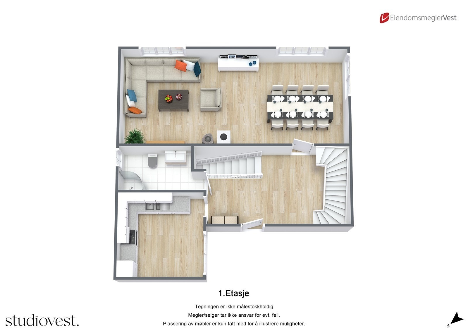 Plantegning 3D 1. etasje Galleribilde
