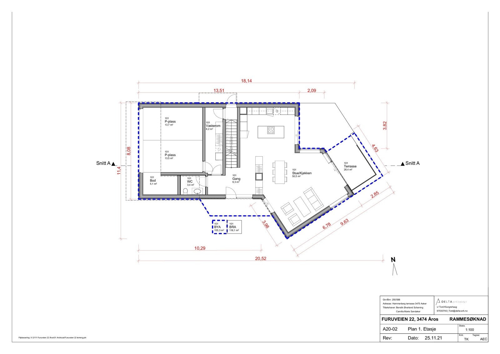 Plantegning 1.etasje i gitt rammetillatelse. Galleribilde