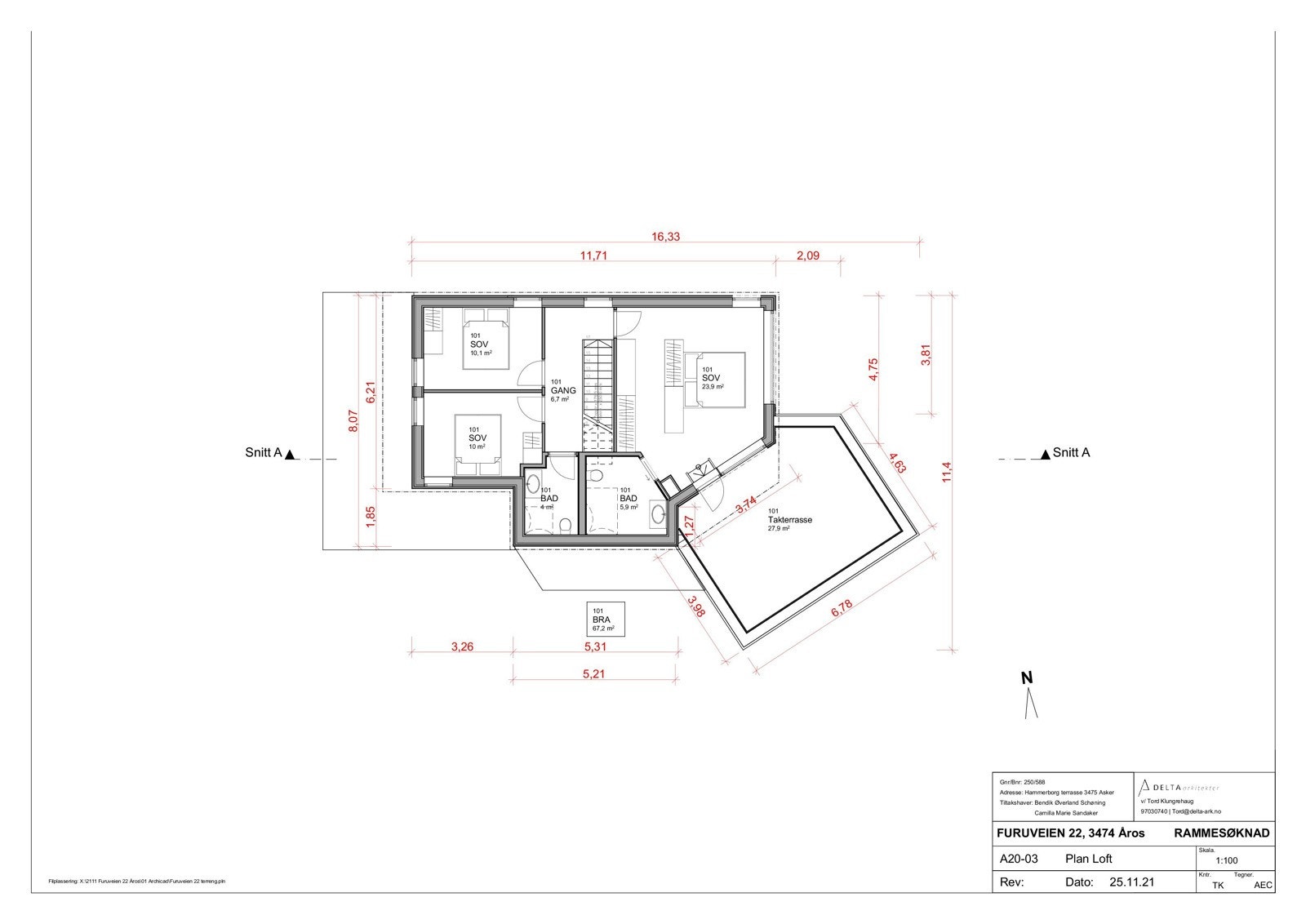 Plantegning loftetasje i gitt rammetillatelse. Galleribilde