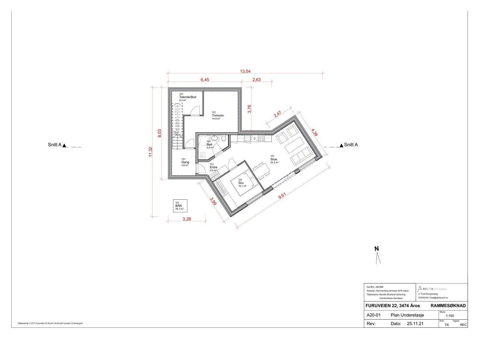 Plantegning underetasje i gitt rammetillatelse. Galleribilde