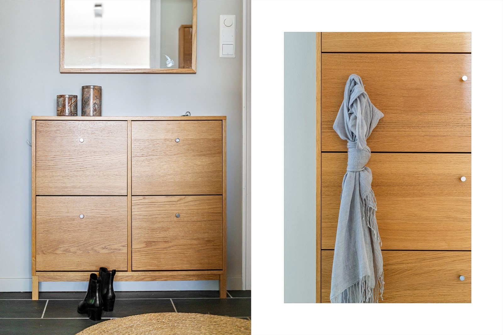 God plass til å henge fra seg yttertøy og oppbevare sko. Galleribilde