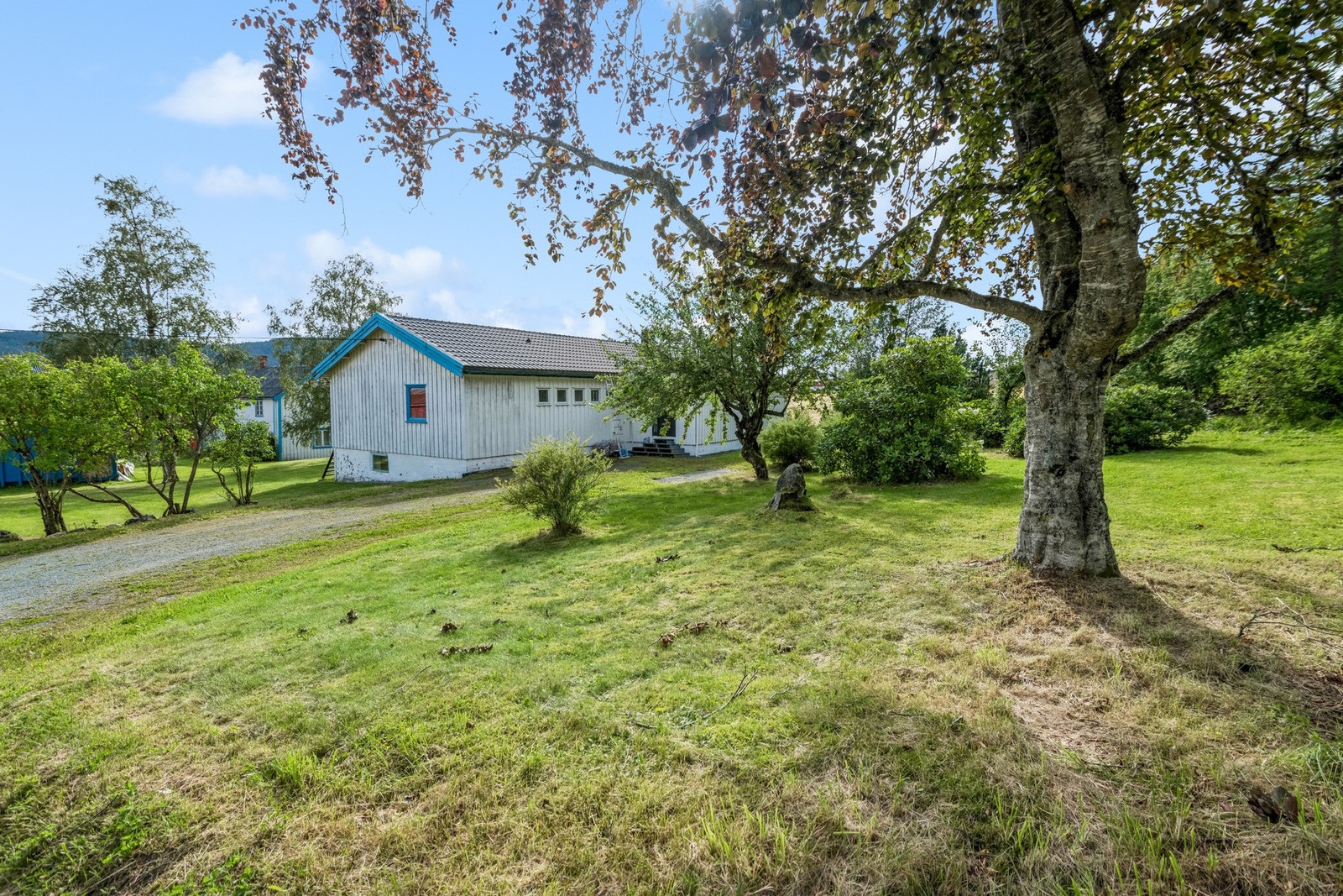 Stor hage som omkranser eneboligen. Galleribilde