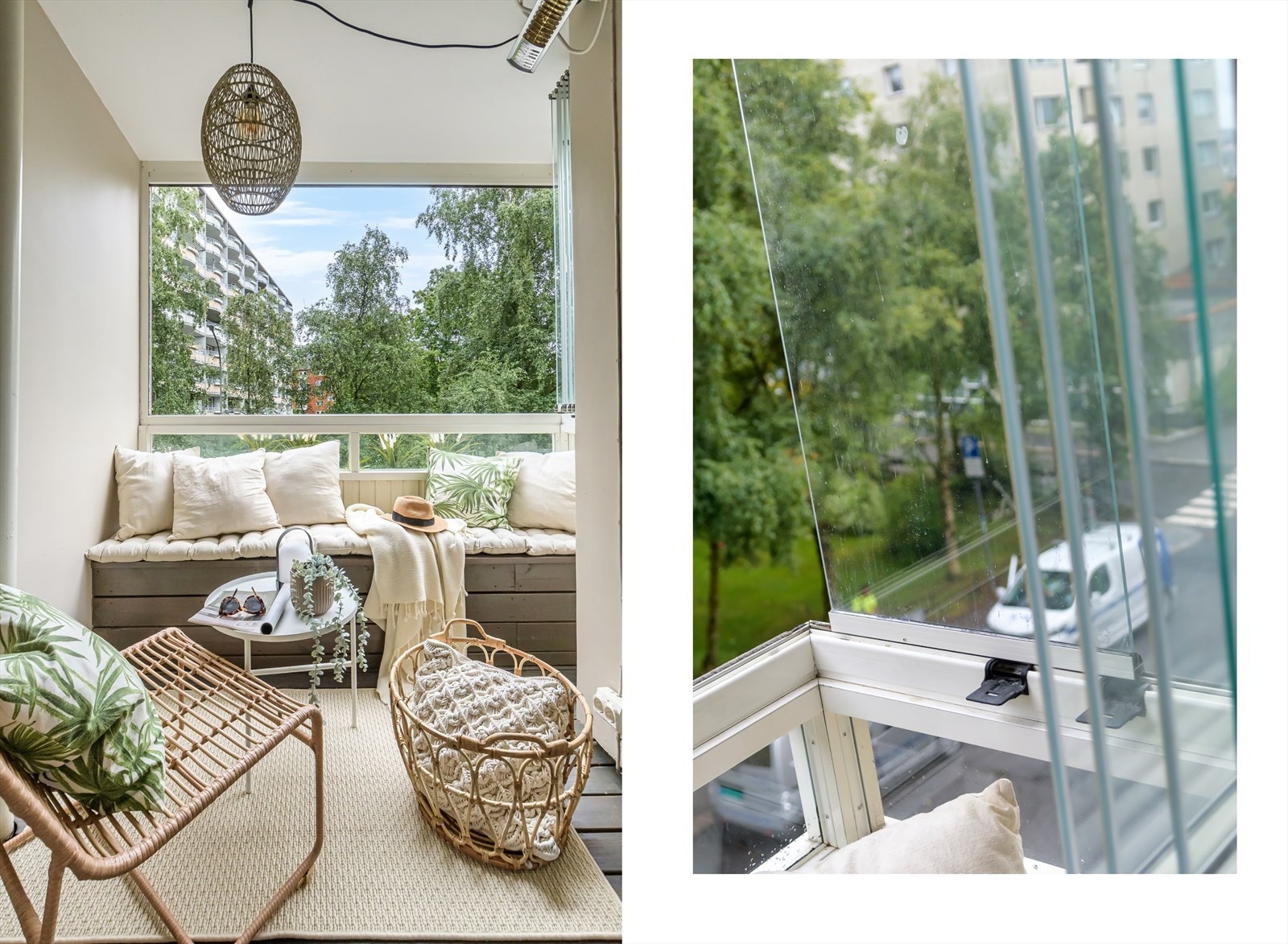 Balkongen er innglasset og kan i sin helhet enkelt åpnes opp. Galleribilde