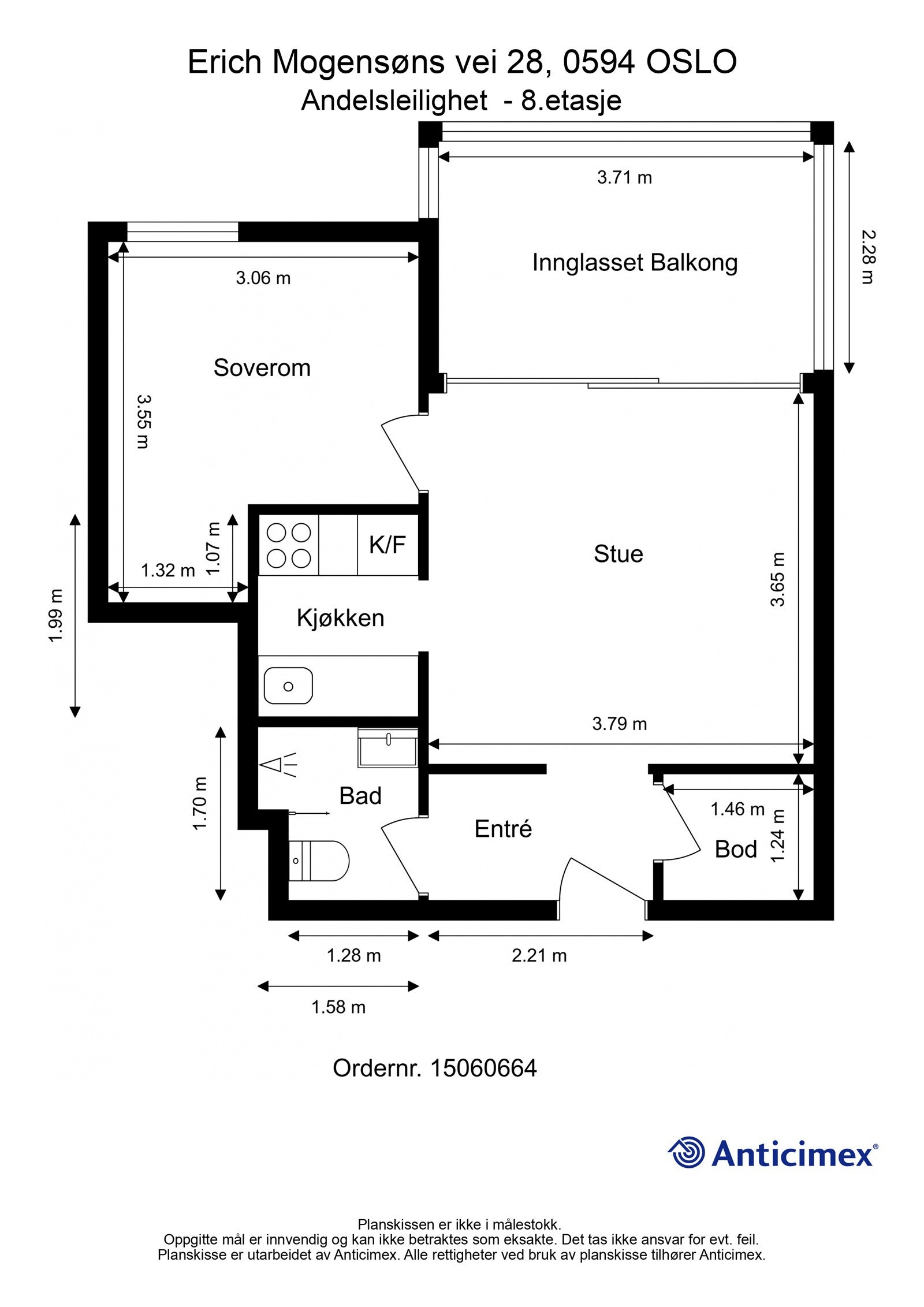 Boligens planntegning med mål. Galleribilde