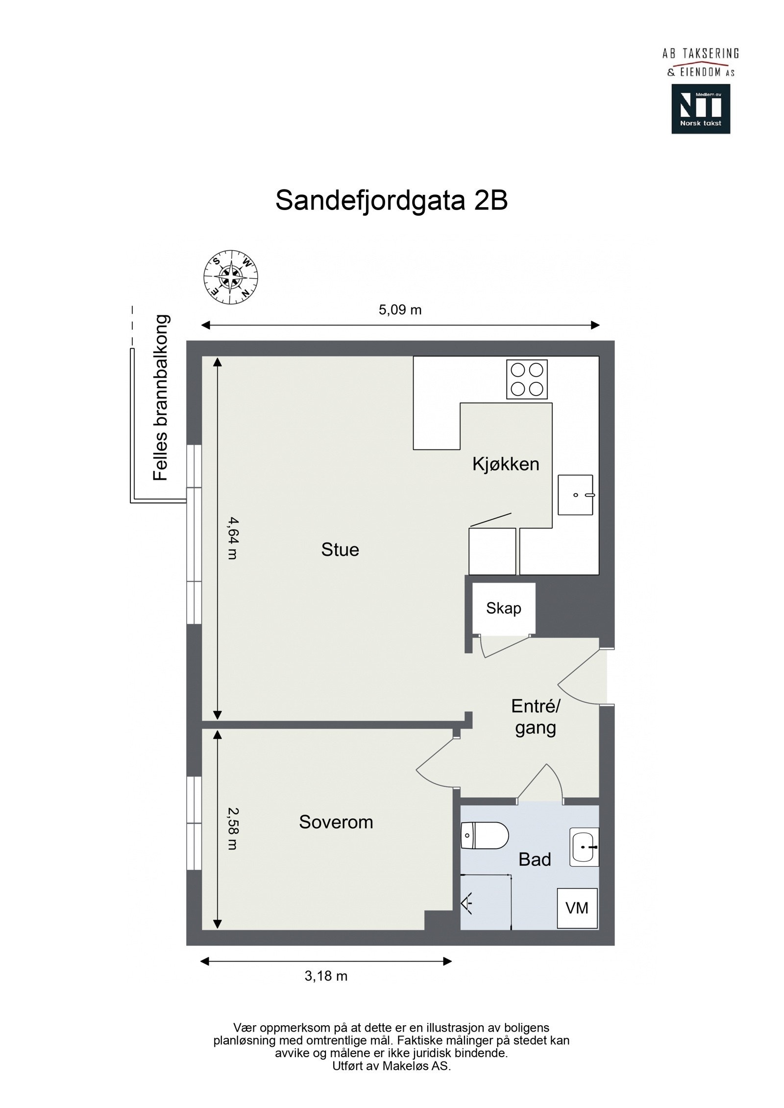 Vi viser deg plantegning av leiligheten allerede nå, slik at du får orientert deg før du ser videre. Galleribilde