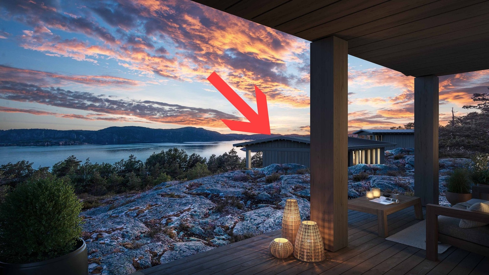 Illustrasjonsbilde. Aktuell hytte ligger som vist med pil Galleribilde