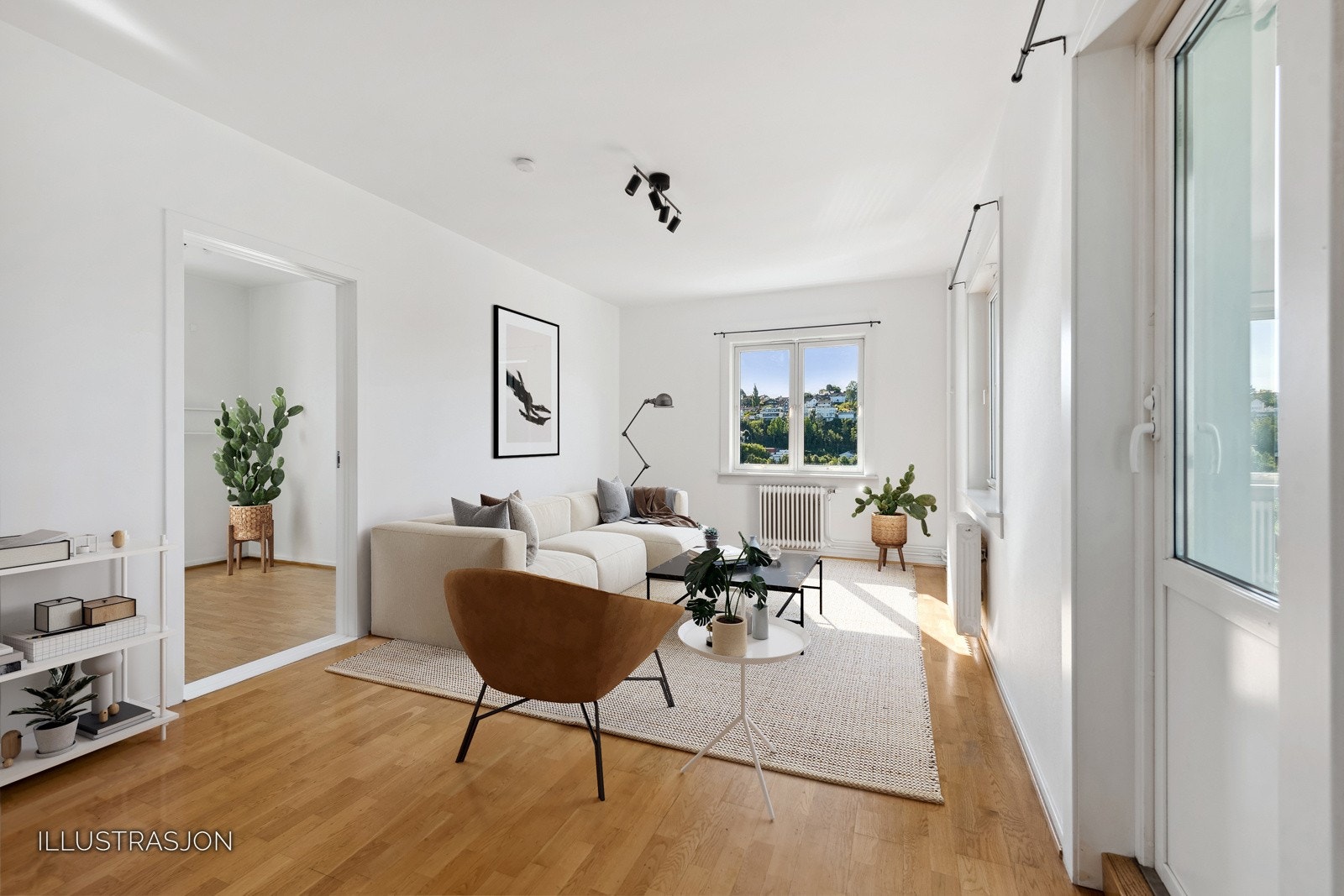 Illustrert bilde: Stuen er lett å møblere, har kan du ha både salong og spisestue om du ønsker. Galleribilde