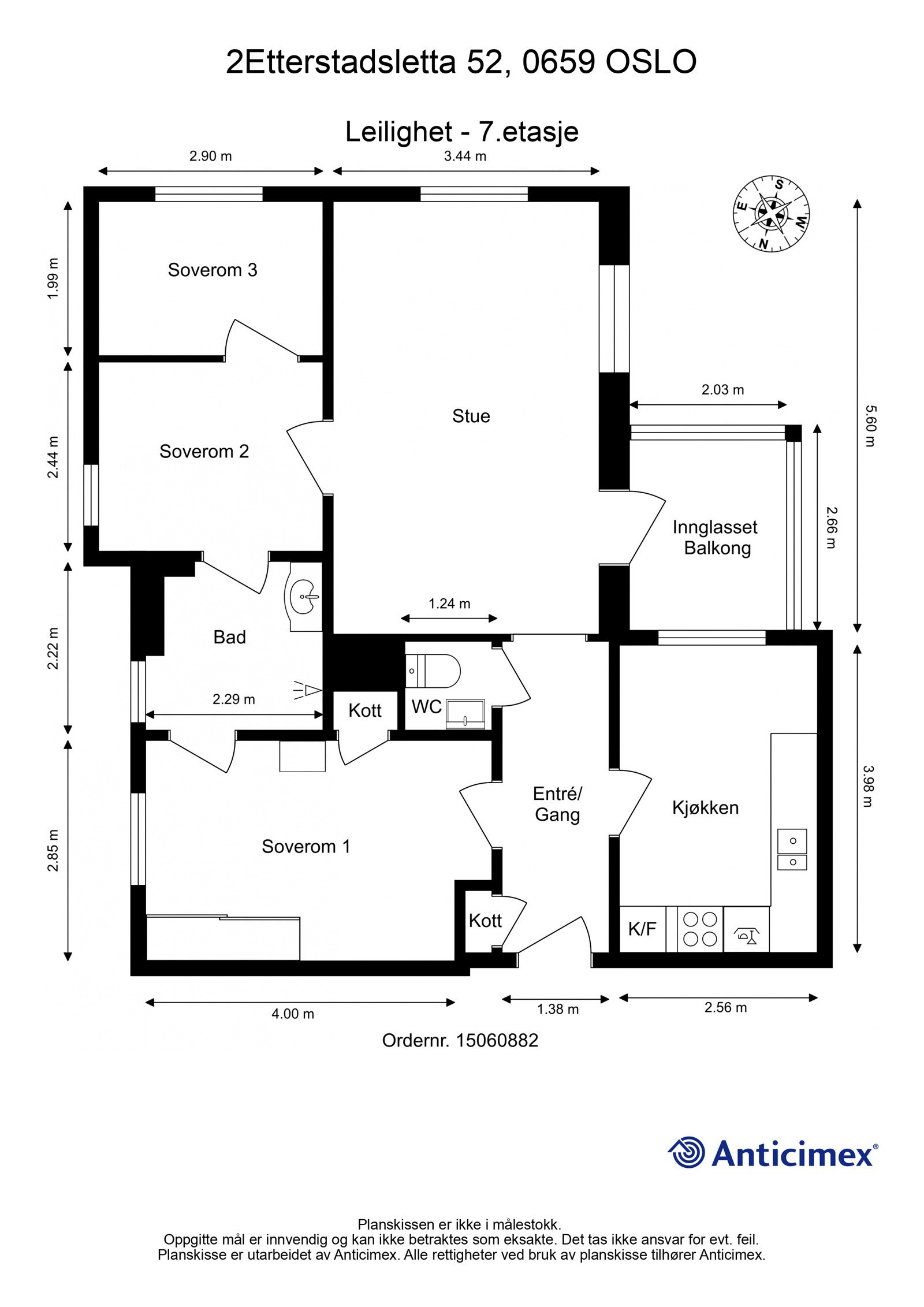 4 roms hjørneleilighet med flotte lys og solforhold. Vindu fra 3 sider og 7 kvm innglasset balkong med fritt utsyn. Galleribilde