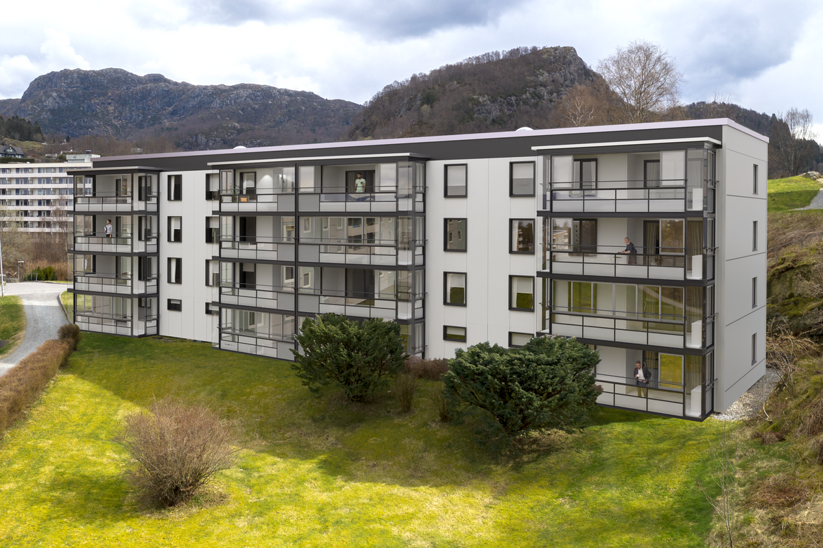 Illustrasjon av lavblokk etter ferdigstillelse av balkonger Galleribilde