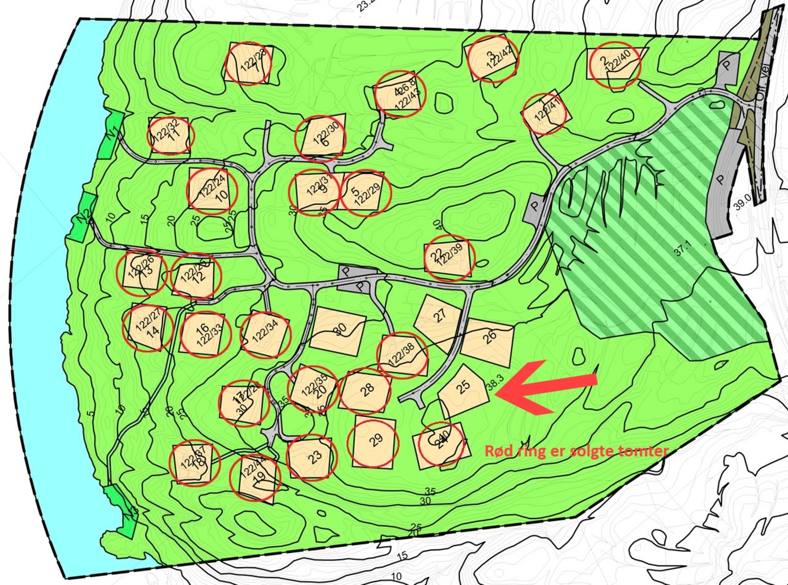 Tomtekart. Tomt 25,26, 27 og 30 er ledige tomter Galleribilde