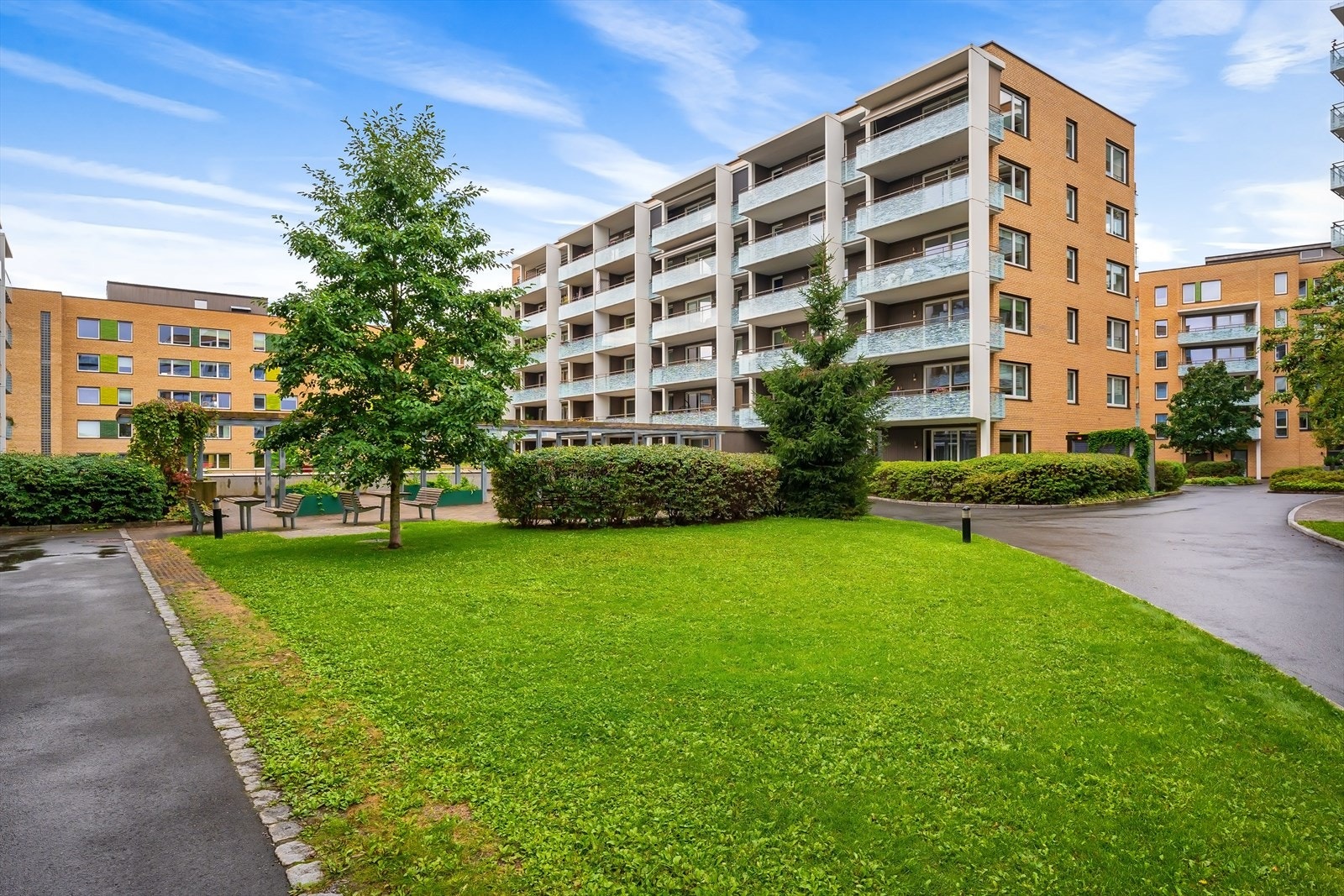 Her er områder med plen og sosiale soner. Asfalterte internveier. Galleribilde