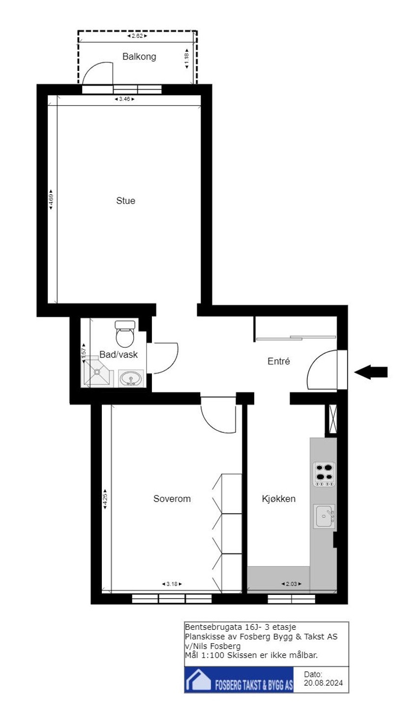 Gjennomgående 2-roms leilighet. I tillegg følger loftsbod med skråtak (8 kvm gulvareal), og kjellerbod på 3 kvm. Galleribilde