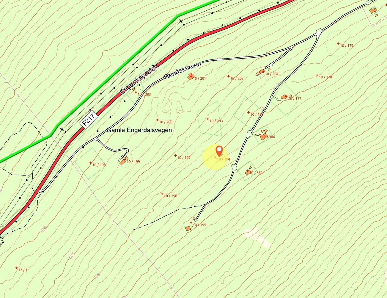 Renåskarven 17 markert i gult. Galleribilde