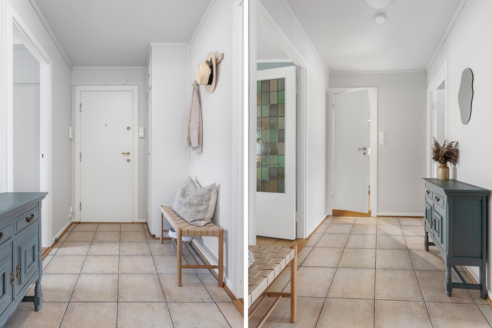 Praktisk og romslig entré med plass til sko- og klesoppbevaring. Laget til smart lagringsløsning med hyller og oppheng. Galleribilde