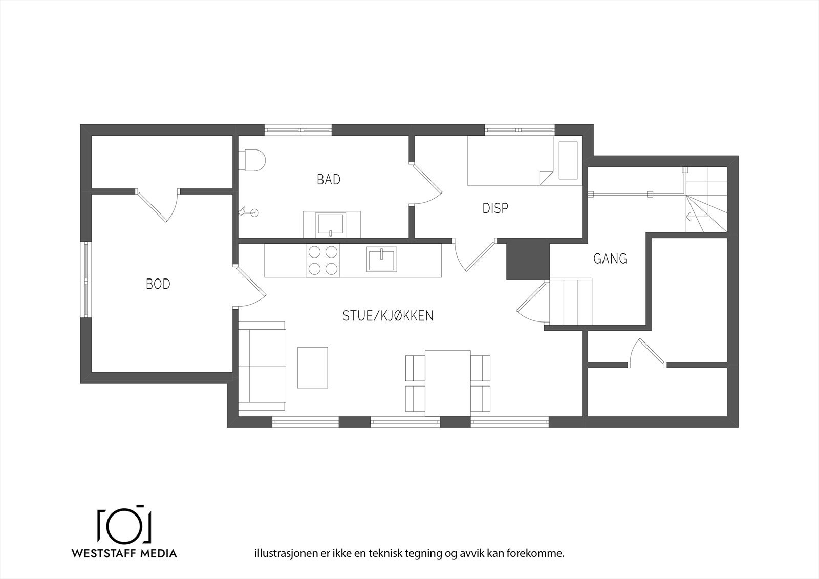 Plan loft - fleksibel etasje. Selger ha leid ut denne delen for kr. 9.000,- pr mnd. (del av egen bolig) Galleribilde