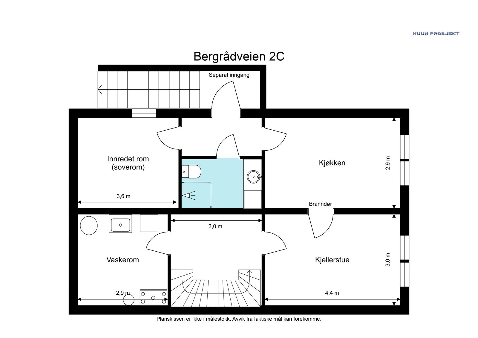 Kjeller (65 kvm BRA-i) består av: Trappegang, vaskerom, 3 innredede rom, entré/gang og bad. Separat inngang. Galleribilde