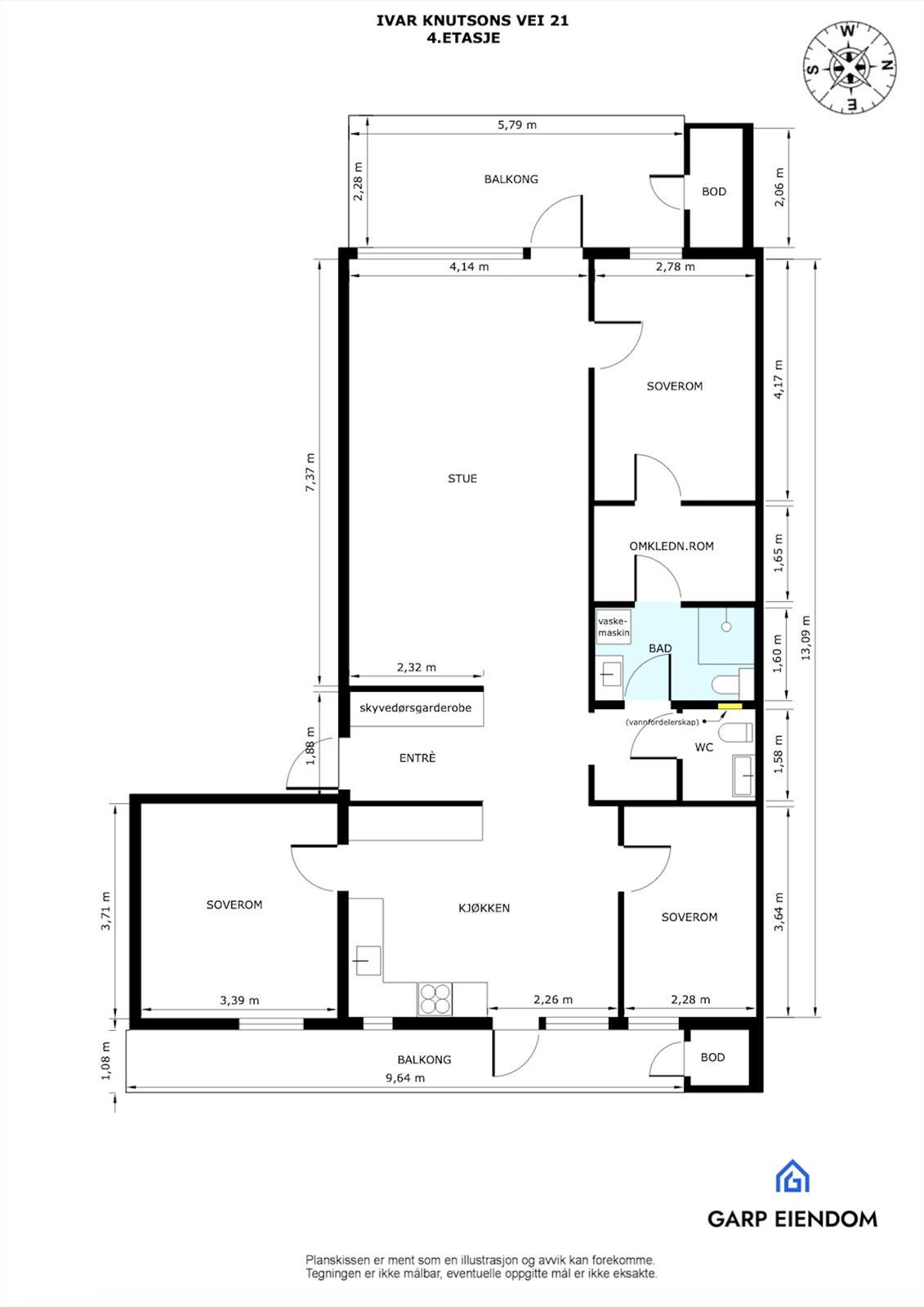 Planløsning Ivar Knutsons vei 21. 4. etg Galleribilde