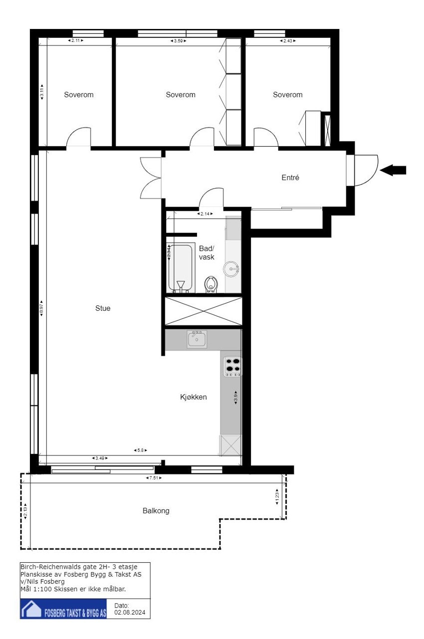 Plantegning. Med boligen følger sportsbod på ca. 10 kvm. Galleribilde