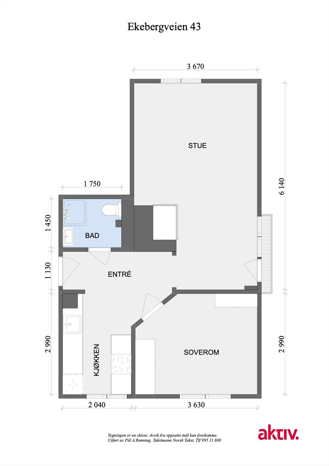 Planskisse. Leiligheten disponerer to kjellerboder på 3,4 og 3,5 m2. Galleribilde