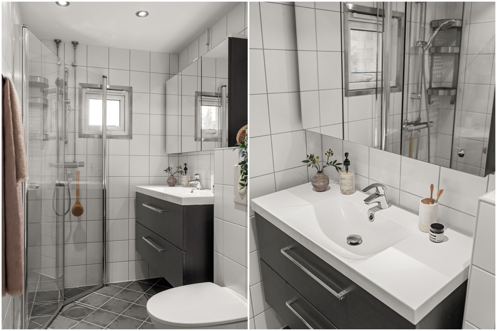 Delikat flislagt baderom fra 2011. Varmekabler i gulv og downlights i himling. Galleribilde