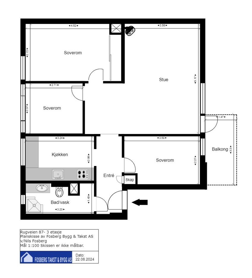 Gjennomgåedne 4-roms leilighet. I tillegg følger 3 kjellerboder på ca. 7 kvm totalt. Galleribilde