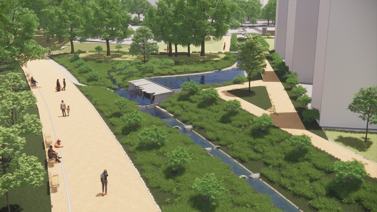 Klosterenga park, illustrasjon fra arkitekt - dette er planen på hvordan parken skal se ut ila året. Galleribilde