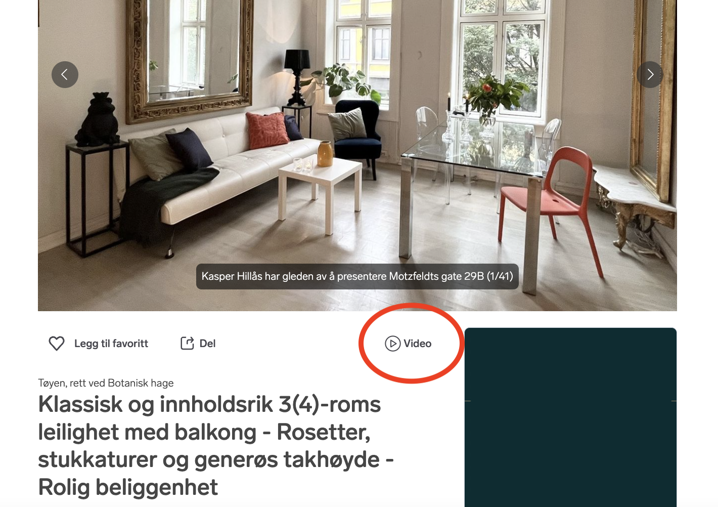 Trykk på "video" for å se en film fra leiligheten Galleribilde