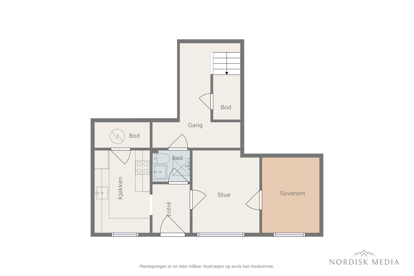 Effektiv planløsning med eget soverom, kjøkken og bad. Galleribilde