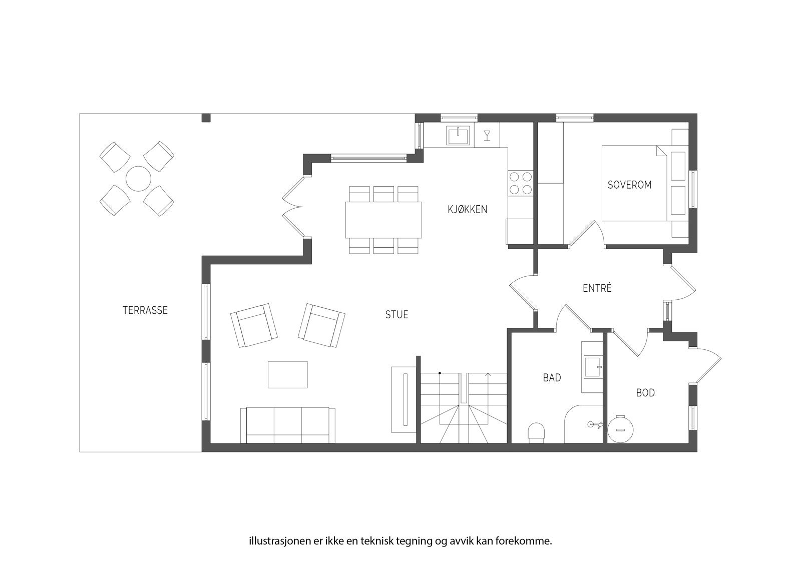 Planløsning 1.etasje. Følgende bilder er rom i første etasje. Galleribilde