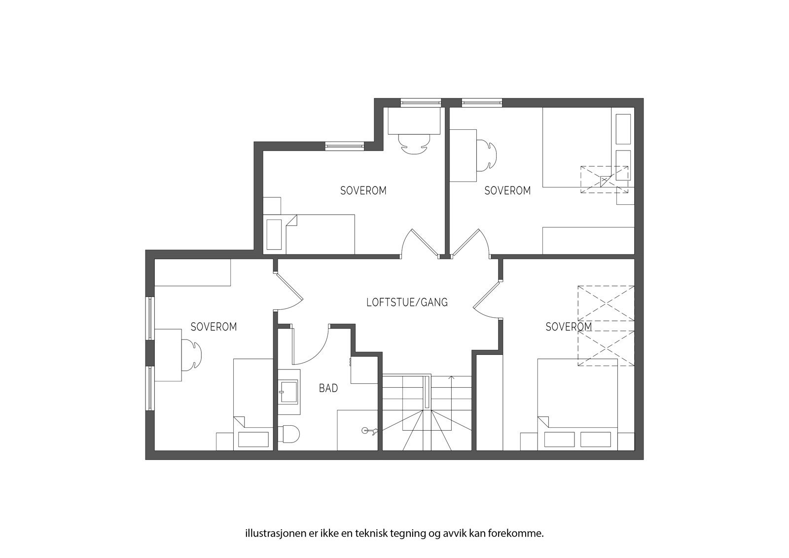 Planløsning for 2. etasje - følgende bilder er rom i denne etasjen Galleribilde
