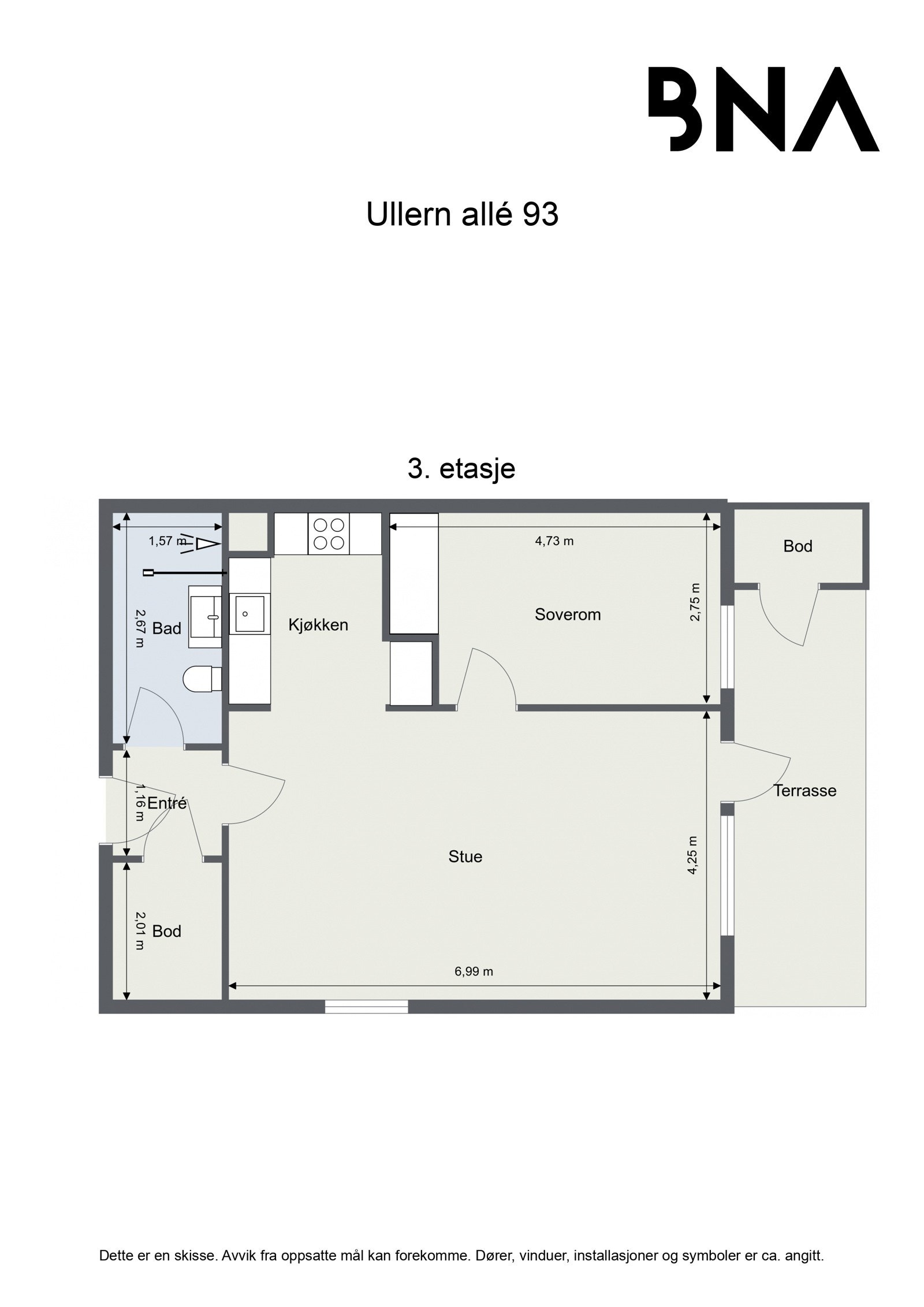 Planskisse - Ullern allé 93 - 3. etasje. Galleribilde