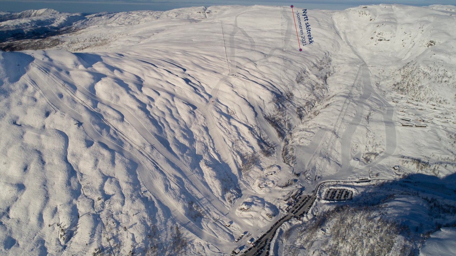 Eikedalen skianlegg sett fra luften Galleribilde