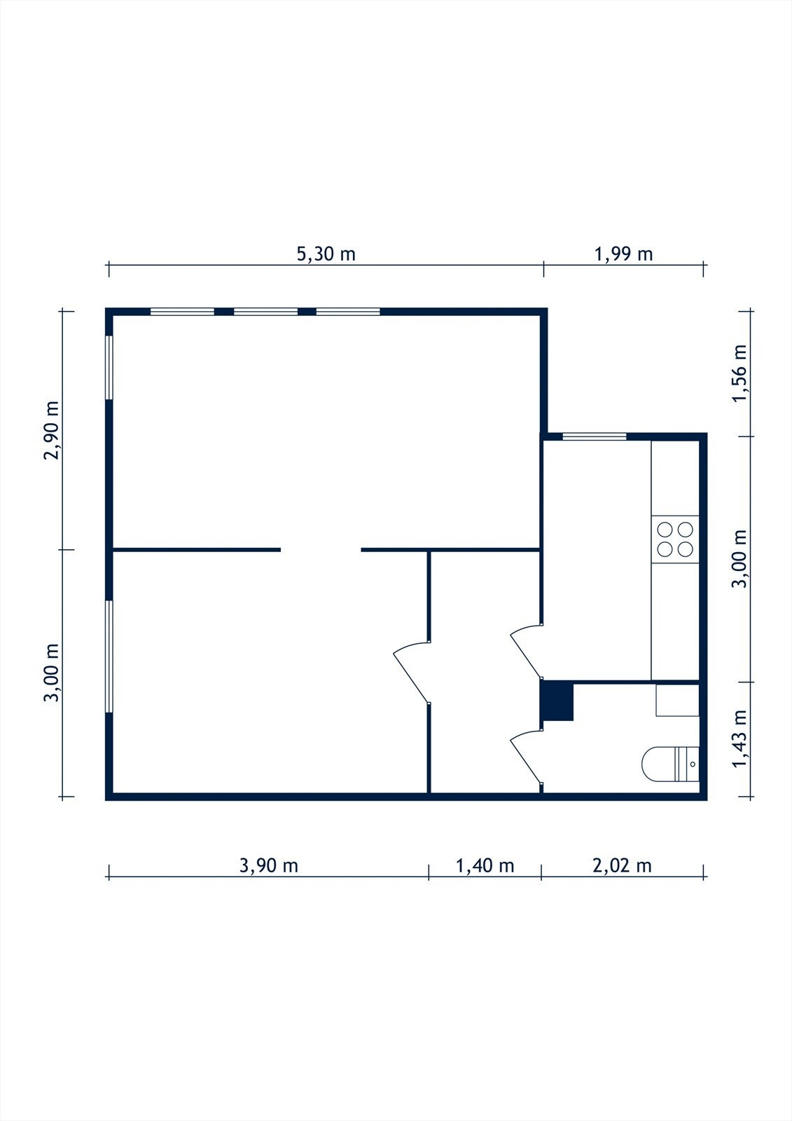 Det er en fin planløsning med entré, bad/wc, romslig soverom, separat kjøkken og fin hjørnestue. Galleribilde
