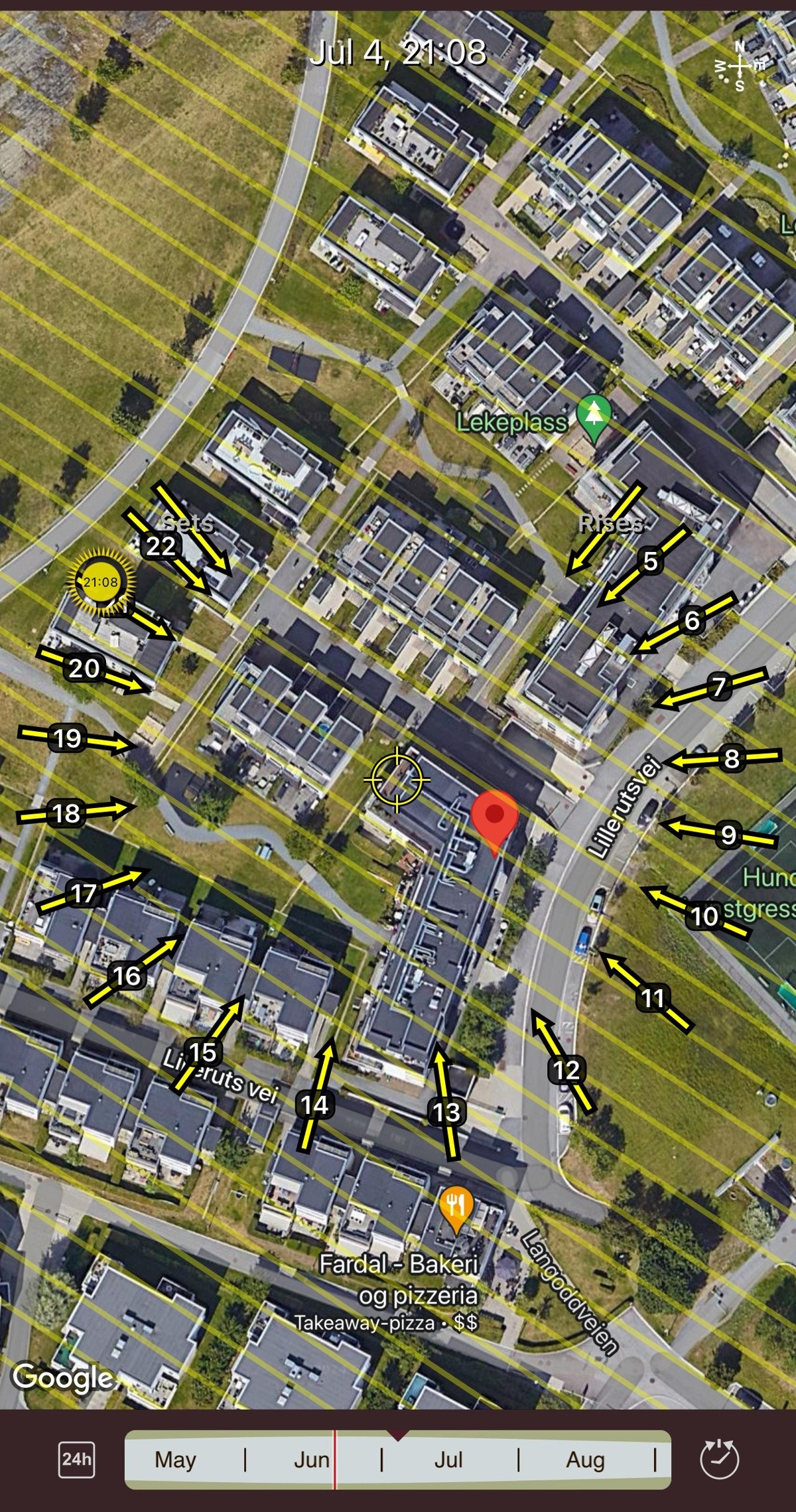 Solkart som viser solens bane på sommerstid. Galleribilde